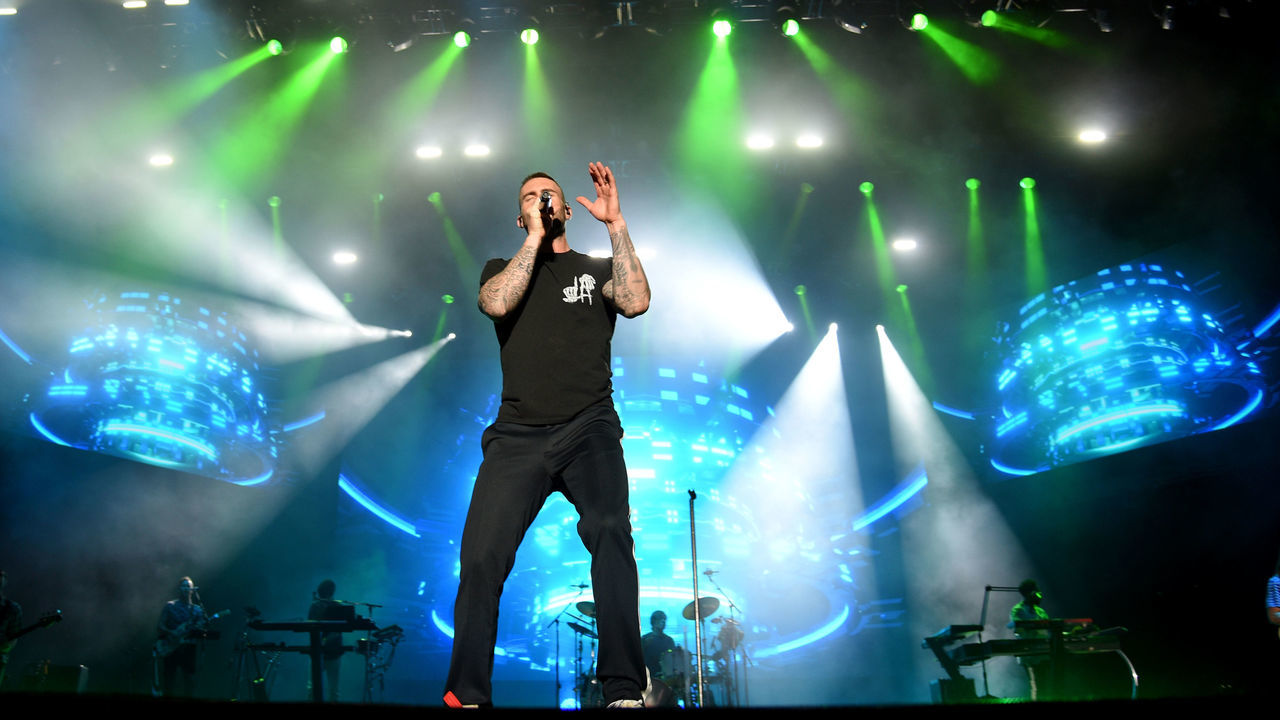 SAN ANTONIO, TX - APRIL 01: Adam Levine of Maroon 5 performs during the Capital One JamFest onstage at the NCAA March Madness Music Festival at Hemisfair on April 1, 2018 in San Antonio, Texas.