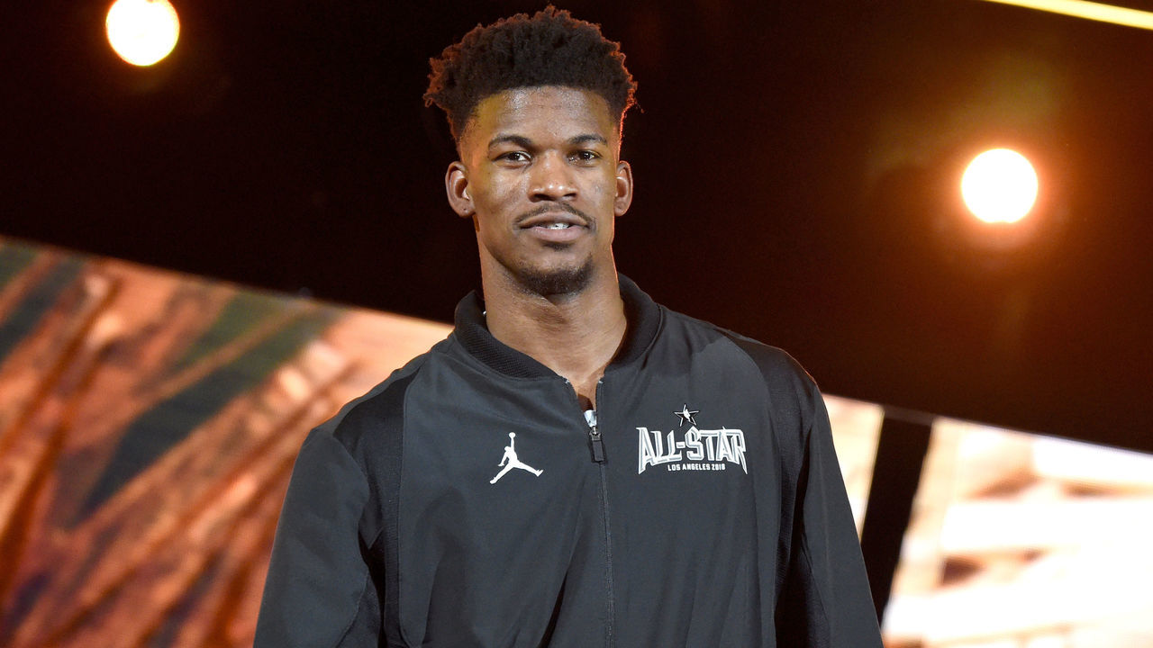LOS ANGELES, CA - FEBRUARY 18: Jimmy Butler enters at the 67th NBA All-Star Game: Team LeBron Vs. Team Stephen at Staples Center on February 18, 2018 in Los Angeles, California.