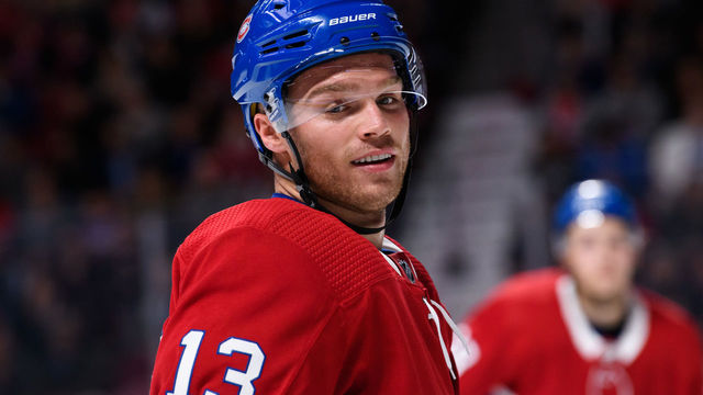 MONTREAL, QC - SEPTEMBER 19: Montreal Canadiens left wing Max Domi (13) waits for play to begin during the second period of the NHL preseason game between the New Florida Panthers and the Montreal Canadiens on September 19, 2018, at the Bell Centre in Montreal, QC