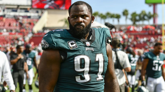 TAMPA, FL - SEPTEMBER 16: Philadelphia Eagles defensive tackle Fletcher Cox (91) after an NFL game between the Philadelphia Eagles and the Tampa Bay Buccaneers on September 16, 2018, at Raymond James Stadium in Tampa, FL. The Bucs defeated the Eagles 27-21.