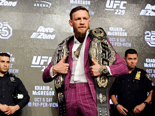 NEW YORK, NY - SEPTEMBER 20: Conor McGregor poses for photos during the UFC 229 Press Conference at Radio City Music Hall on September 20, 2018 in New York City.
