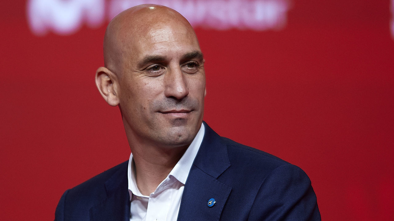 LAS ROZAS, SPAIN - JULY 19: Luis Manuel Rubiales, President of Spanish Royal Football Federation (RFEF) looks on during Luis Enrique Martinez presentation as New Manager of Spain National Team on July 19, 2018 in Las Rozas, Madrid, Spain.