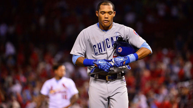 ST LOUIS, MO - JUNE 17: Addison Russell #27 of the Chicago Cubs walks off the field after making the final out of the game against the St. Louis Cardinals at Busch Stadium on June 17, 2018 in St Louis, Missouri. The Cardinals won 5-0.