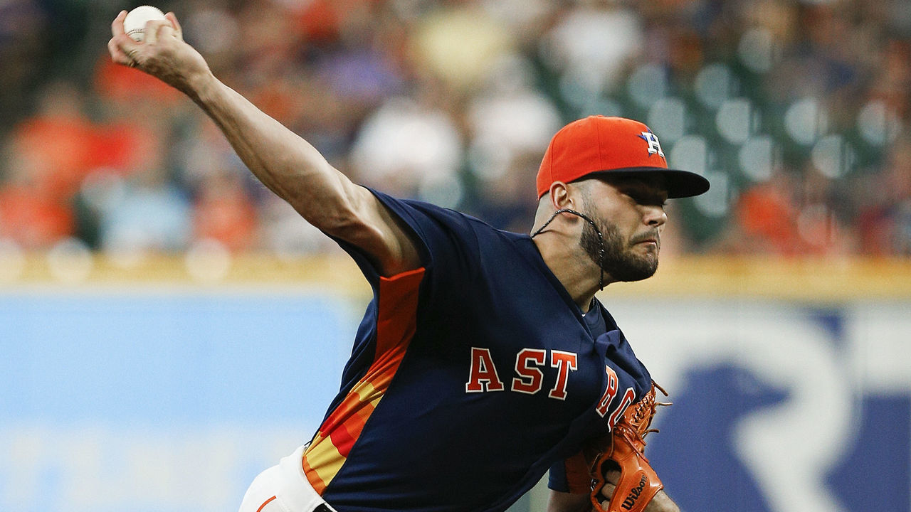 HOUSTON, TX - JULY 29: Lance McCullers Jr. #43 of the Houston Astros pitches in the first inning against the Texas Rangers at Minute Maid Park on July 29, 2018 in Houston, Texas.