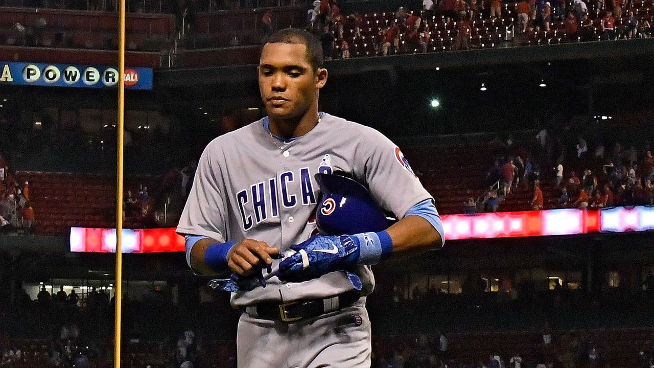 ST LOUIS, MO - JUNE 17: Addison Russell #27 of the Chicago Cubs walks off the field after making the final out of the game against the St. Louis Cardinals at Busch Stadium on June 17, 2018 in St Louis, Missouri. The Cardinals won 5-0.