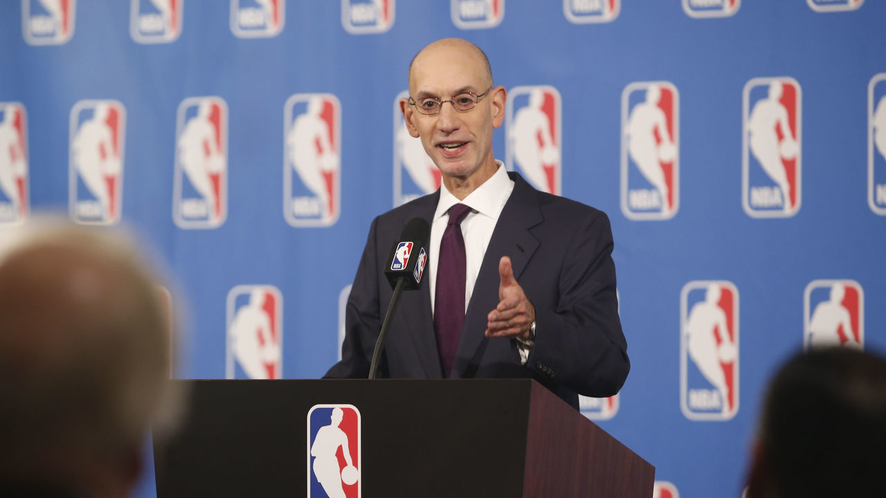 NEW YORK - SEPTEMBER 21: NBA Commissioner Adam Silver speaks to the media after the Board of Governors meetings on September 21, 2018 at the St. Regis Hotel in New York City. NOTE TO USER: User expressly acknowledges and agrees that, by downloading and/or using this photograph, user is consenting to the terms and conditions of the Getty Images License Agreement. Mandatory Copyright Notice: Copyright 2018 NBAE