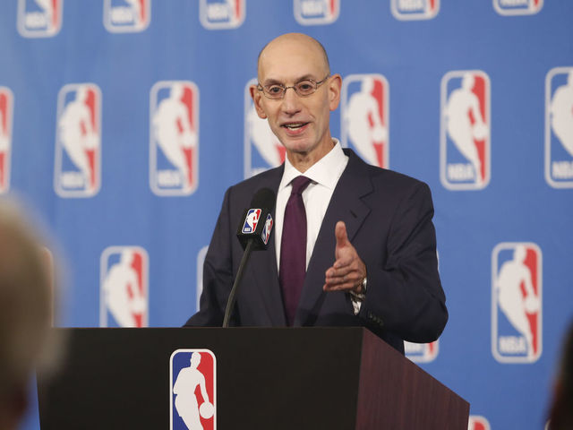 NEW YORK - SEPTEMBER 21: NBA Commissioner Adam Silver speaks to the media after the Board of Governors meetings on September 21, 2018 at the St. Regis Hotel in New York City. NOTE TO USER: User expressly acknowledges and agrees that, by downloading and/or using this photograph, user is consenting to the terms and conditions of the Getty Images License Agreement. Mandatory Copyright Notice: Copyright 2018 NBAE