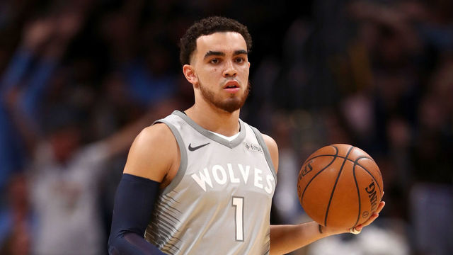 DENVER, CO - APRIL 05: Tyus Jones #1 of the Minnesota Timberwolves brings the ball down the court against the Denver Nuggets at the Pepsi Center on April 5, 2018 in Denver, Colorado.