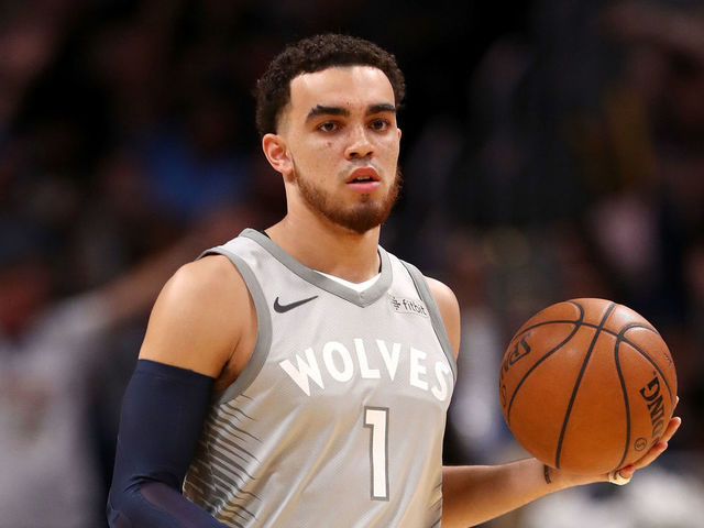 DENVER, CO - APRIL 05: Tyus Jones #1 of the Minnesota Timberwolves brings the ball down the court against the Denver Nuggets at the Pepsi Center on April 5, 2018 in Denver, Colorado.