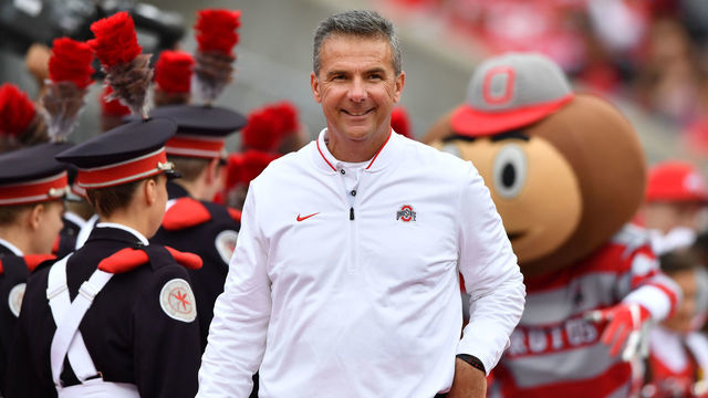 COLUMBUS, OH - SEPTEMBER 22: Head Coach Urban Meyer of the Ohio State Buckeyes watches as his team warms up before a game against the Tulane Green Wave at Ohio Stadium on September 22, 2018 in Columbus, Ohio.