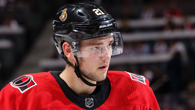OTTAWA, ON - OCTOBER 5: Logan Brown #21 of the Ottawa Senators looks on during a game against the Washington Capitals at Canadian Tire Centre on October 5, 2017 in Ottawa, Ontario, Canada.