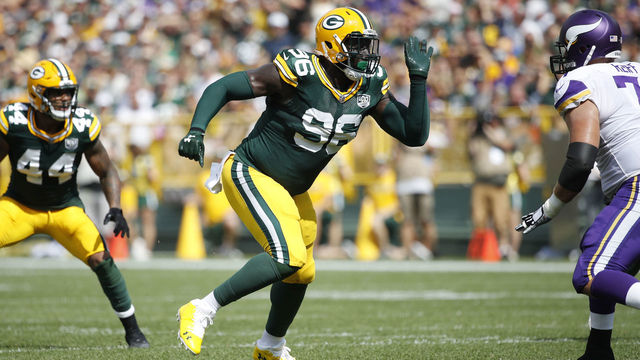 GREEN BAY, WI - SEPTEMBER 16: Muhammad Wilkerson #96 of the Green Bay Packers in action during the game against the Minnesota Vikings at Lambeau Field on September 16, 2018 in Green Bay, Wisconsin. The game ended in a 29-29 tie.