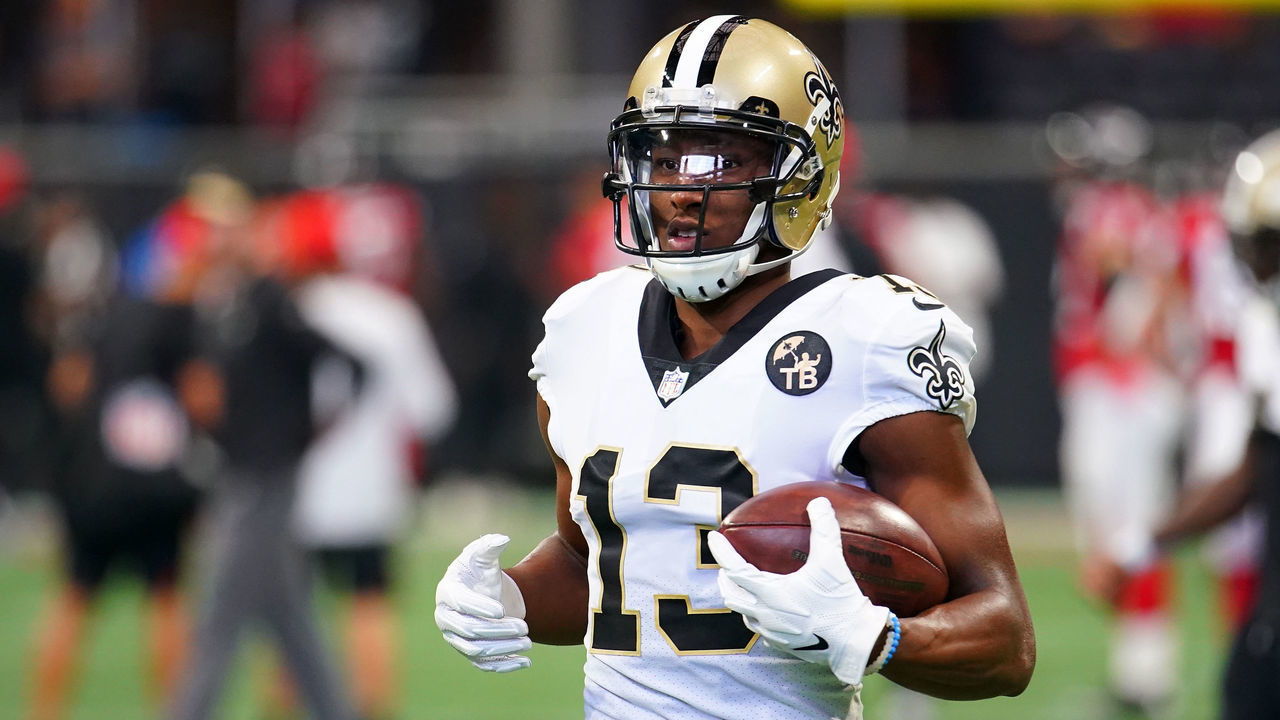 ATLANTA, GA - SEPTEMBER 23: Michael Thomas #13 of the New Orleans Saints warms up prior to the game against the Atlanta Falcons at Mercedes-Benz Stadium on September 23, 2018 in Atlanta, Georgia.