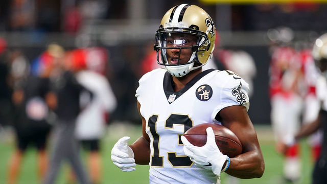 ATLANTA, GA - SEPTEMBER 23: Michael Thomas #13 of the New Orleans Saints warms up prior to the game against the Atlanta Falcons at Mercedes-Benz Stadium on September 23, 2018 in Atlanta, Georgia.
