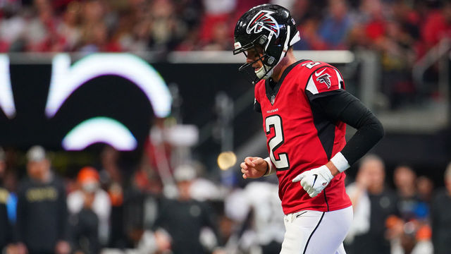 ATLANTA, GA - SEPTEMBER 23: Matt Ryan #2 of the Atlanta Falcons walks off the field during the second half against the New Orleans Saints at Mercedes-Benz Stadium on September 23, 2018 in Atlanta, Georgia.