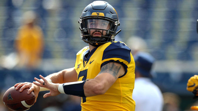 MORGANTOWN, WV - SEPTEMBER 22: West Virginia Mountaineers quarterback Will Grier (7) warms up prior to the college football game between the Kansas State Wildcats and the West Virginia Mountaineers on September 22, 2018, at Mountaineer Field at Milan Puskar Stadium in Morgantown, WV.
