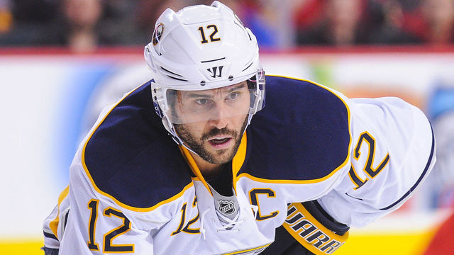 CALGARY, AB - OCTOBER 18: Brian Gionta #12 of the Buffalo Sabres in action against the Calgary Flames during an NHL game at Scotiabank Saddledome on October 18, 2016 in Calgary, Alberta, Canada.