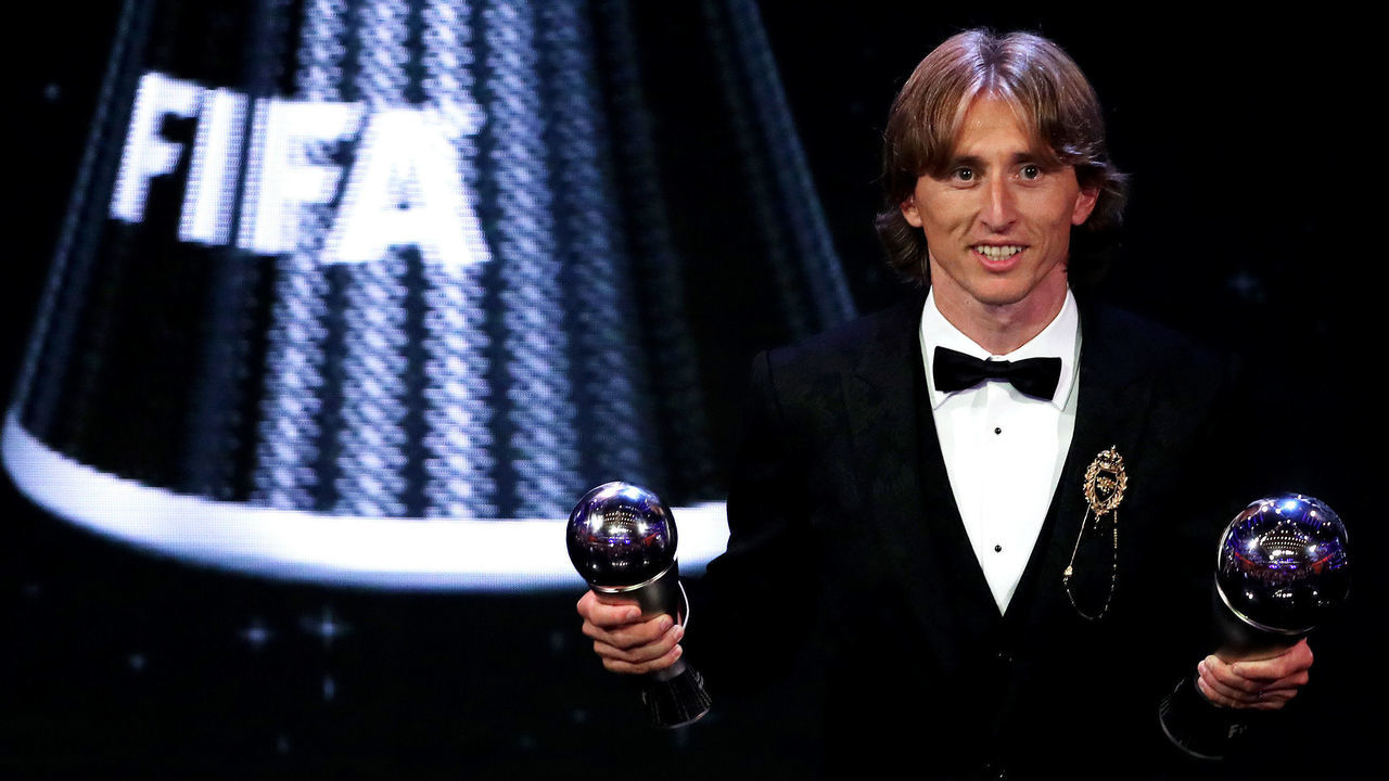 LONDON, ENGLAND - SEPTEMBER 24: Luka Modric of Real Madrid poses for a photo during the The Best FIFA Football Awards Show at Royal Festival Hall on September 24, 2018 in London, England.