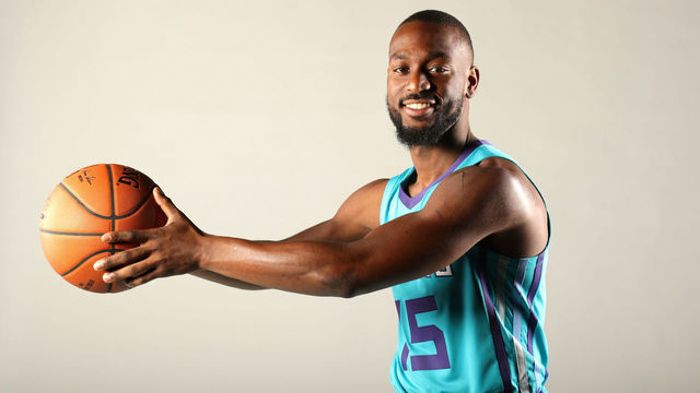 CHARLOTTE, NC - SEPTEMBER 24: Kemba Walker poses for a portrait during the Charlotte Hornets Media Day at the Spectrum Center on September 24, 2018 in Charlotte, North Carolina.