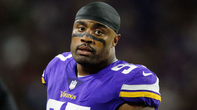 MINNEAPOLIS, MN - AUGUST 27: Everson Griffen #97 of the Minnesota Vikings looks on in the preseason game against the San Francisco 49ers on August 27, 2017 at U.S. Bank Stadium in Minneapolis, Minnesota. The Vikings defeated the 49ers 32-31.