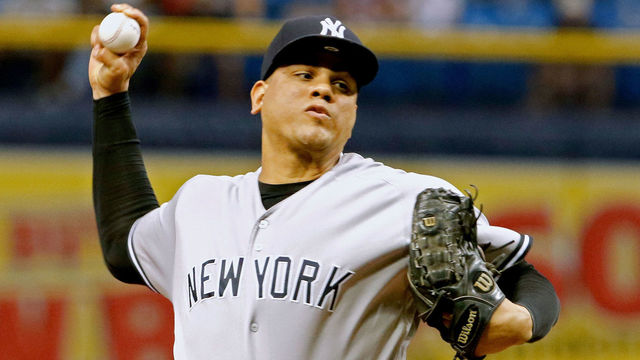 TAMPA, FL SEPTEMBER 24: Dellin Betances #68 of the New York Yankees delivers a pitch in the eighth inning of the game against the Tampa Bay Rays at Tropicana Field on September 24, 2018 in St. Petersburg, Florida.