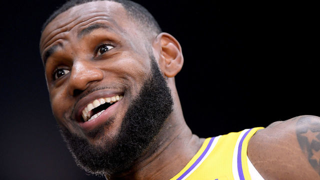 EL SEGUNDO, CA - SEPTEMBER 24: LeBron James of the Los Angeles Lakers laughs as he speaks on a set during the Los Angeles Lakers Media Day at the UCLA Health Training Center on September 24, 2018 in El Segundo, California.