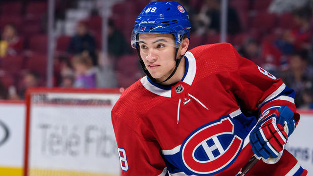 MONTREAL, QC - SEPTEMBER 19: Montreal Canadiens center Nick Suzuki (88) skates during the warm-up of the NHL preseason game between the New Florida Panthers and the Montreal Canadiens on September 19, 2018, at the Bell Centre in Montreal, QC