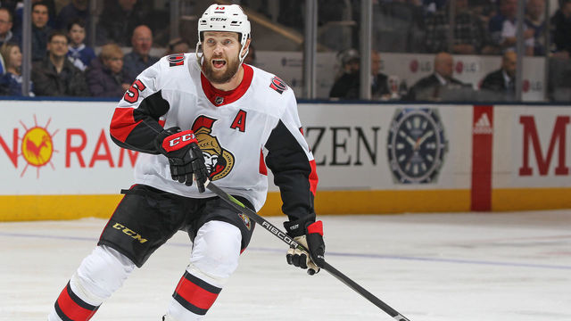 TORONTO, ON - FEBRUARY 10: Zack Smith #15 of the Ottawa Senators skates against the Toronto Maple Leafs during an NHL game at the Air Canada Centre on February 10, 2018 in Toronto, Ontario, Canada. The Maple Leafs defeated the Senators 6-3.