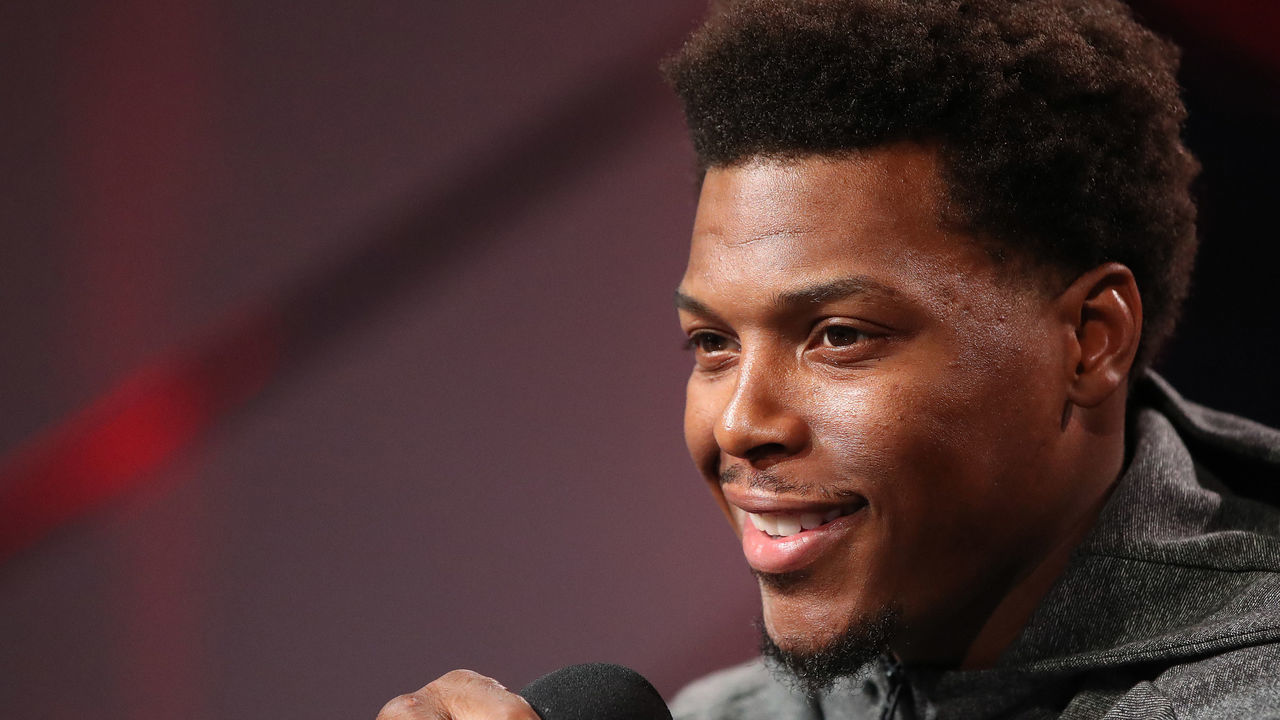 TORONTO, ON- SEPTEMBER 24 - Toronto Raptors guard Kyle Lowry (7) as the Toronto Raptors host their media day before going to Vancouver for their training camp. Media Day was held at the Scotiabank Arena in Toronto. September 24, 2018. (Steve Russell/Toronto Star via Getty Images)