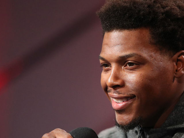 TORONTO, ON- SEPTEMBER 24 - Toronto Raptors guard Kyle Lowry (7) as the Toronto Raptors host their media day before going to Vancouver for their training camp. Media Day was held at the Scotiabank Arena in Toronto. September 24, 2018. (Steve Russell/Toronto Star via Getty Images)
