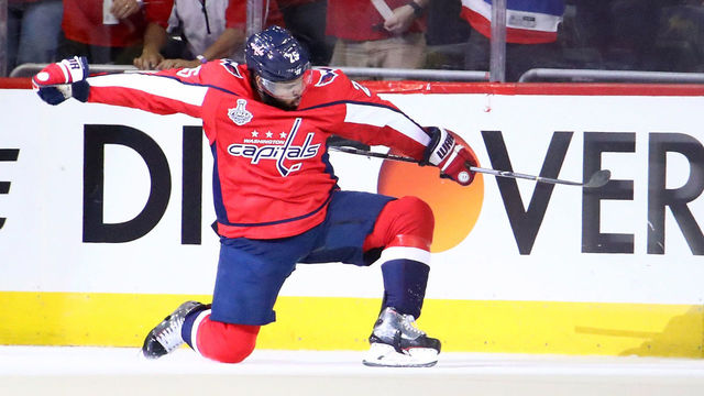 WASHINGTON, DC - JUNE 04: Devante Smith-Pelly #25 of the Washington Capitals celebrates his first-period goal against the Vegas Golden Knights in Game Four of the 2018 NHL Stanley Cup Final at Capital One Arena on June 4, 2018 in Washington, DC.