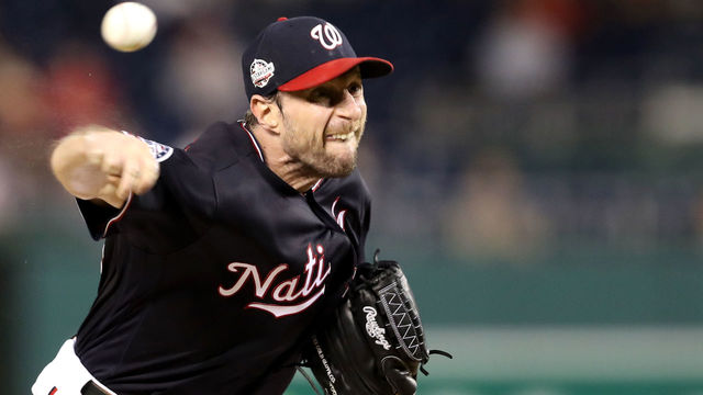 WASHINGTON, DC - SEPTEMBER 25: Starting pitcher Max Scherzer #31 of the Washington Nationals throws a third inning pitch against the Miami Marlins at Nationals Park on September 25, 2018 in Washington, DC.
