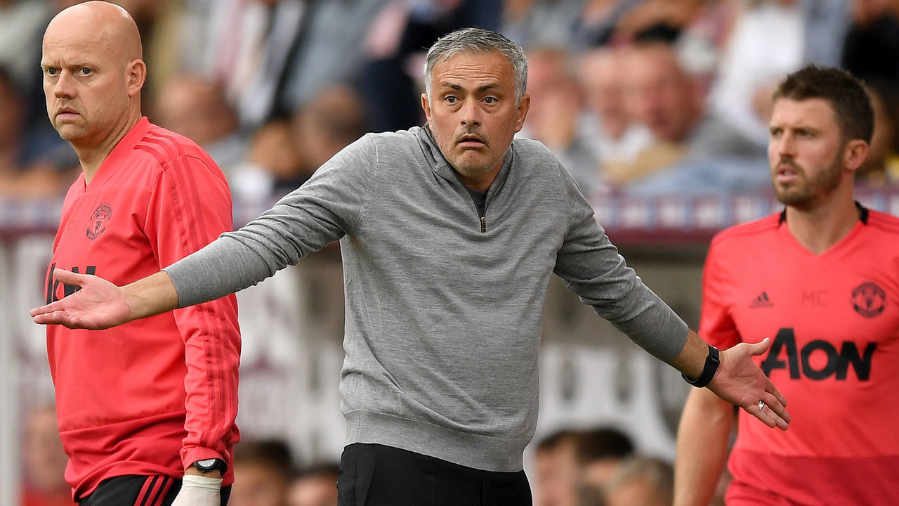 BURNLEY, ENGLAND - SEPTEMBER 02: Jose Mourinho, Manager of Manchester United reacts during the Premier League match between Burnley FC and Manchester United at Turf Moor on September 2, 2018 in Burnley, United Kingdom.