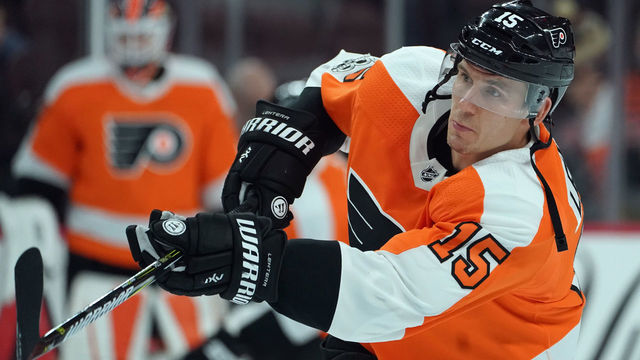 PHILADELPHIA, PA - NOVEMBER 04: Jori Lehtera #15 of the Philadelphia Flyers skates in warm-ups prior to the game against the Colorado Avalanche at the Wells Fargo Center on November 4, 2017 in Philadelphia, Pennsylvania. The Avalanche defeated the Flyers 5-4 in the shootout.