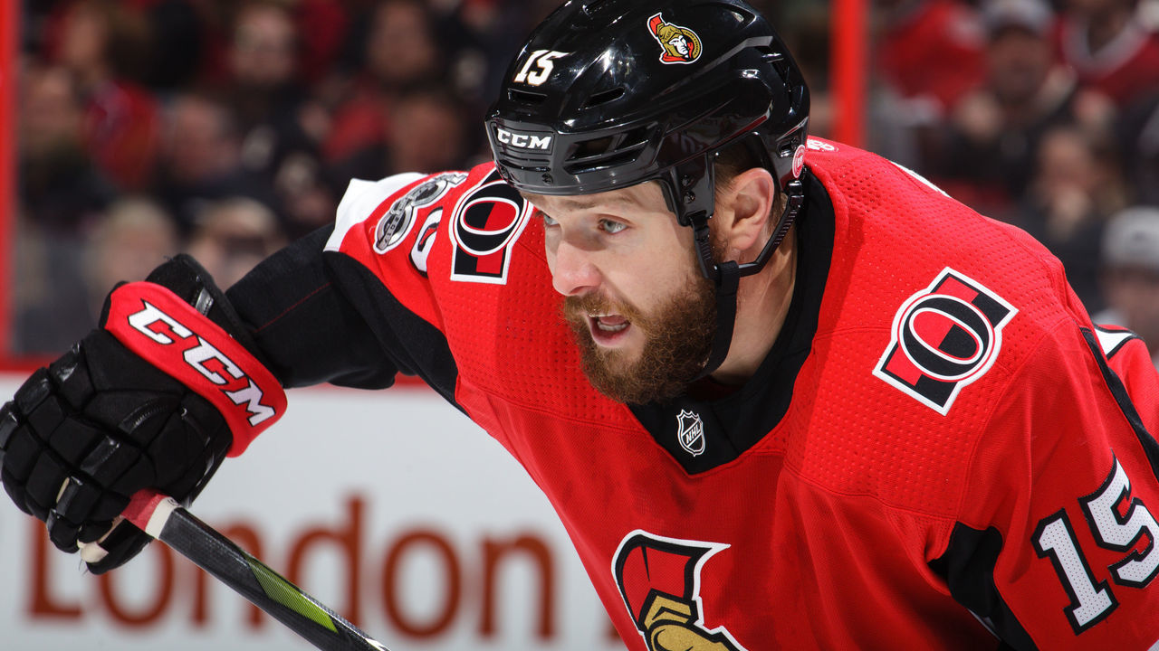 OTTAWA, ON - OCTOBER 30: Zack Smith #15 of the Ottawa Senators prepares for a faceoff against the Montreal Canadiens at Canadian Tire Centre on October 30, 2017 in Ottawa, Ontario, Canada.