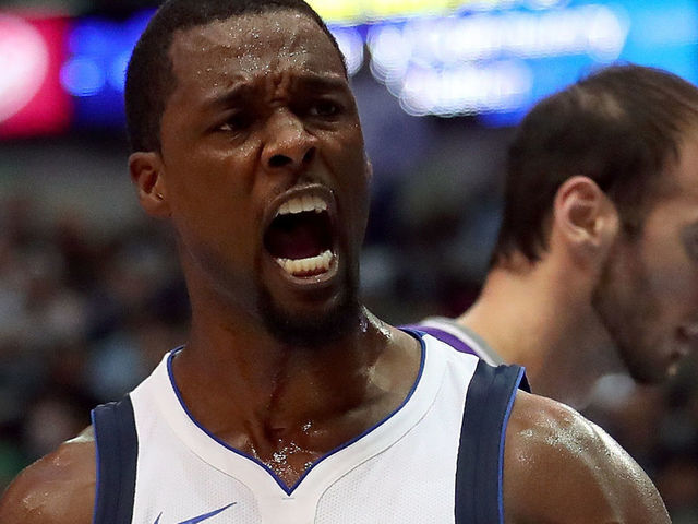 DALLAS, TX - OCTOBER 20: Harrison Barnes #40 of the Dallas Mavericks reacts against the Sacramento Kings in the second half at American Airlines Center on October 20, 2017 in Dallas, Texas.