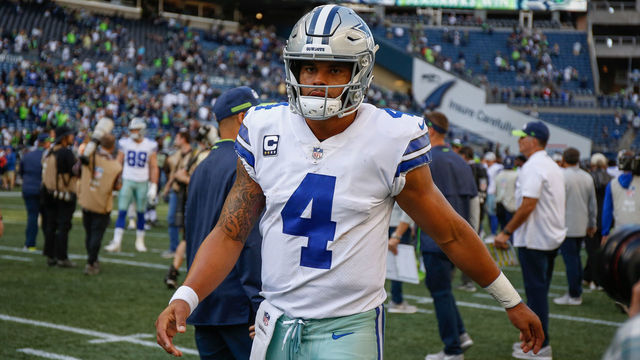 SEATTLE, WA - SEPTEMBER 23: Quarterback Dak Prescott #4 of the Dallas Cowboys heads off the field after losing to the Seattle Seahawks 24-13 at CenturyLink Field on September 23, 2018 in Seattle, Washington.