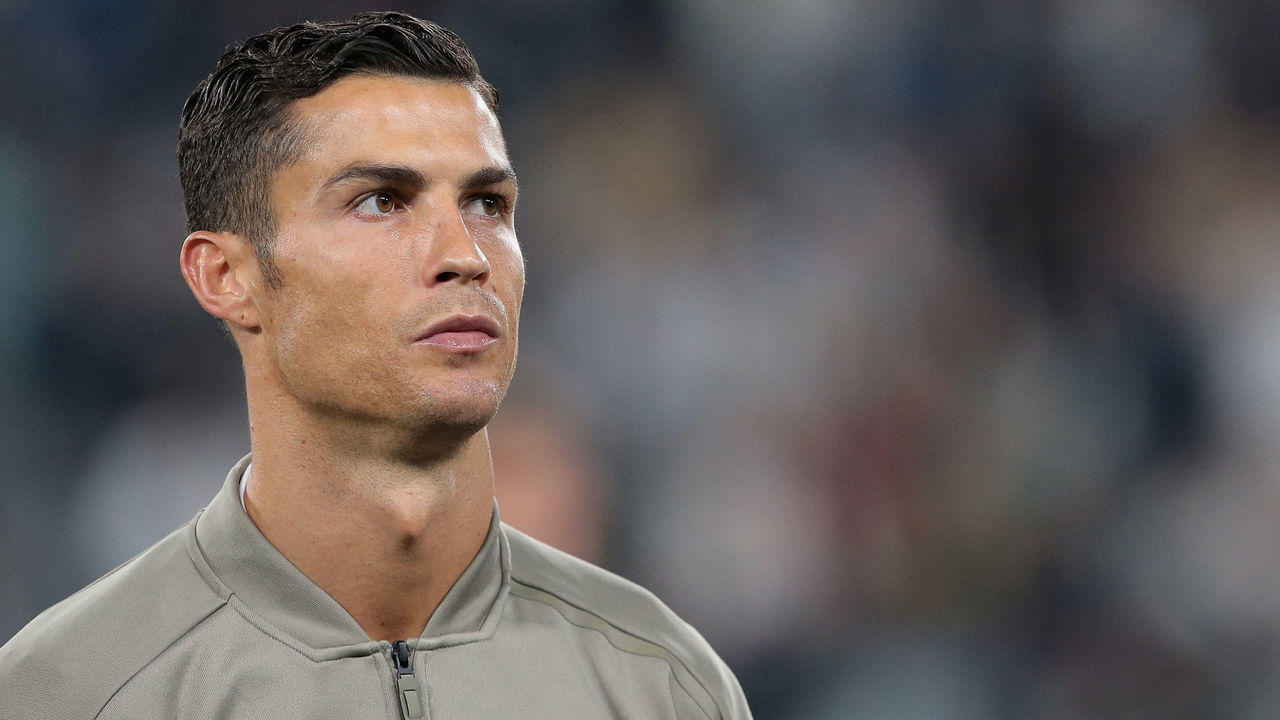 TURIN, ITALY - SEPTEMBER 26: Cristiano Ronaldo of Juventus FC looks on prior to the Serie A match between Juventus and Bologna FC at Allianz Stadium on September 26, 2018 in Turin, Italy.