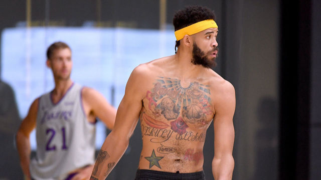 EL SEGUNDO, CA - SEPTEMBER 25: JaVale McGee during a Los Angeles Lakers practice session at the UCLA Health Training Center on September 25, 2018 in El Segundo, California.