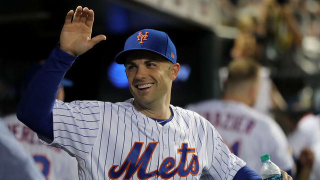 NEW YORK, NY - SEPTEMBER 26: David Wright #5 of the New York Mets greets teammates before the game against the Atlanta Braves on September 26,2018 at Citi Field in the Flushing neighborhood of the Queens borough of New York City.
