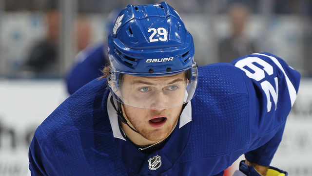 TORONTO, ON - APRIL 19: William Nylander #29 of the Toronto Maple Leafs waits for a faceoff against the Boston Bruins in Game Four of the Eastern Conference First Round in the 2018 Stanley Cup play-offs at the Air Canada Centre on April 19, 2018 in Toronto, Ontario, Canada. The Bruins defeated the Maple Leafs 3-1. *** Local Caption *** William Nylander