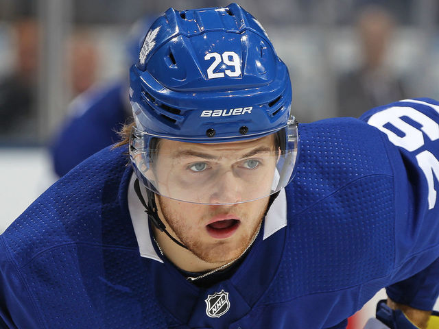 TORONTO, ON - APRIL 19: William Nylander #29 of the Toronto Maple Leafs waits for a faceoff against the Boston Bruins in Game Four of the Eastern Conference First Round in the 2018 Stanley Cup play-offs at the Air Canada Centre on April 19, 2018 in Toronto, Ontario, Canada. The Bruins defeated the Maple Leafs 3-1. *** Local Caption *** William Nylander