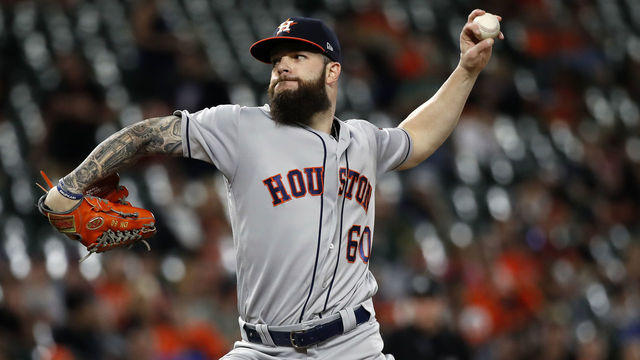 BALTIMORE, MD - SEPTEMBER 29: Starting pitcher Dallas Keuchel #60 of the Houston Astros pitches in the first inning against the Baltimore Orioles during Game Two of a doubleheader at Oriole Park at Camden Yards on September 29, 2018 in Baltimore, Maryland.
