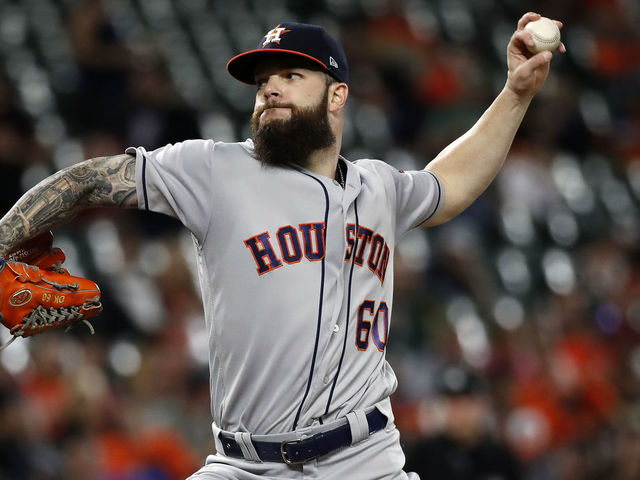 BALTIMORE, MD - SEPTEMBER 29: Starting pitcher Dallas Keuchel #60 of the Houston Astros pitches in the first inning against the Baltimore Orioles during Game Two of a doubleheader at Oriole Park at Camden Yards on September 29, 2018 in Baltimore, Maryland.