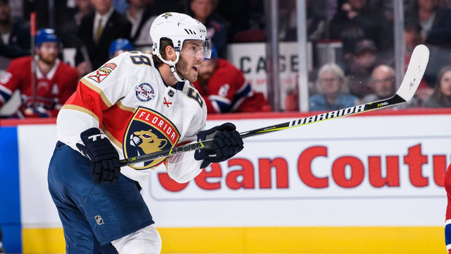MONTREAL, QC - SEPTEMBER 19: Florida Panthers left wing Mike Hoffman (68) skates during the first period of the NHL preseason game between the New Florida Panthers and the Montreal Canadiens on September 19, 2018, at the Bell Centre in Montreal, QC