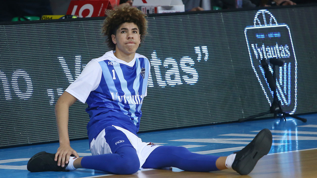PRIENAI, LITHUANIA - JANUARY 09: LaMelo Ball of Vytautas Prienai prior to the match between Vytautas Prienai and Zalgiris Kauno on January 9, 2018 in Prienai, Lithuania.