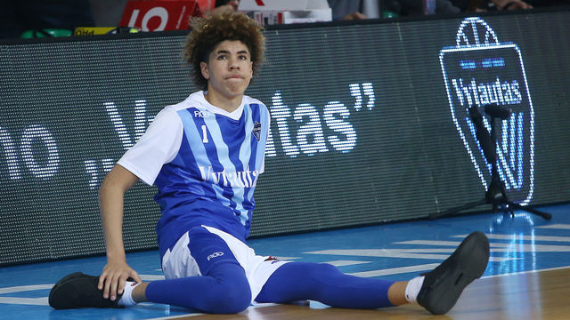 PRIENAI, LITHUANIA - JANUARY 09: LaMelo Ball of Vytautas Prienai prior to the match between Vytautas Prienai and Zalgiris Kauno on January 9, 2018 in Prienai, Lithuania.