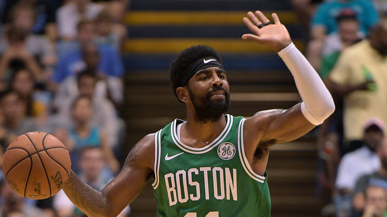CHAPEL HILL, NC - SEPTEMBER 28: Kyrie Irving #11 of the Boston Celtics dribbles up court against the Charlotte Hornets in the third quarter during a preseason game at Dean Smith Center on September 28, 2018 in Chapel Hill, North Carolina. The Hornets won 104-97.