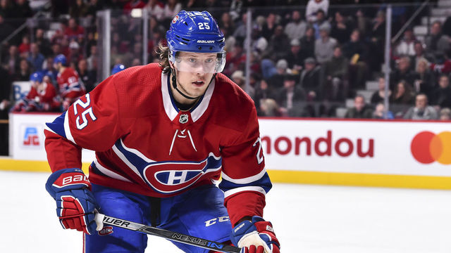 MONTREAL, QC - JANUARY 07: Jacob de la Rose #25 of the Montreal Canadiens skates towards the play against the Vancouver Canucks during the NHL game at the Bell Centre on January 7, 2018 in Montreal, Quebec, Canada. The Montreal Canadiens defeated the Vancouver Canucks 5-2.