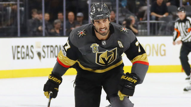 LAS VEGAS, NV - OCTOBER 10: Jason Garrison #7 of the Vegas Golden Knights skates against the Arizona Coyotes during the Golden Knights' inaugural regular-season home opener at T-Mobile Arena on October 10, 2017 in Las Vegas, Nevada. The Golden Knights defeated the Coyotes 5-2.